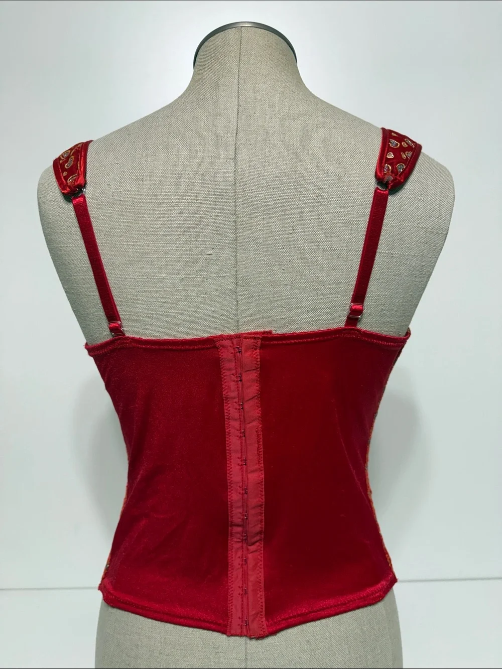 Frederick's of Hollywood Red Bustier with Gold and Silver Hearts - Picture 5 of 17